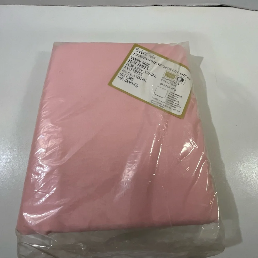 Vintage Sears Perma Prest Standard Pink Muslin Twin Flat Sheet NOS